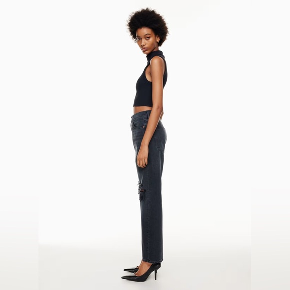 Agolde 90’s Jean Dark Denim Size 24 Distressed Button Fly 100% Cotton - Picture 2 of 8